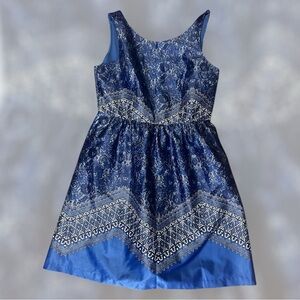 Outback Red Paisley Fit and Flare Sateen Blue Dress Size 4